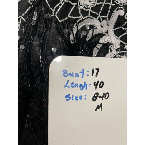 Aweelo maxi dress VTG beaded sequins fringed black white formal women 8-10 M - Picture 9 of 9